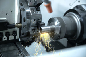 Advanced 5-axis CNC machining center performing high-tolerance metal fabrication to bridge the industrial skills gap.
