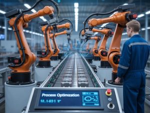 Advanced custom automation solutions for manufacturing reshoring being implemented in a high-tech U.S. factory.